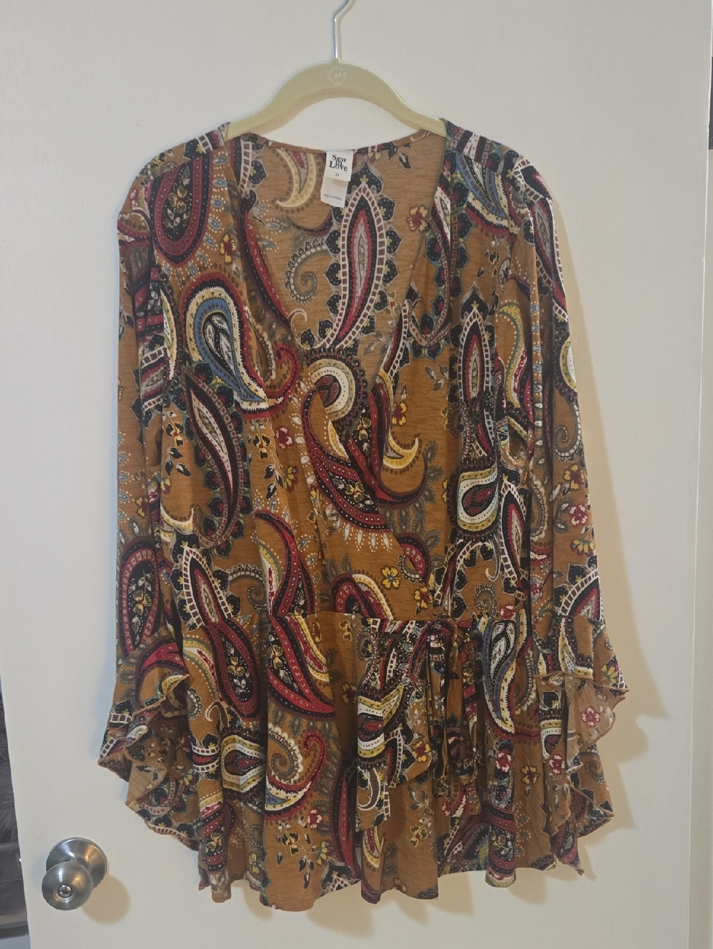 Sew In Love Mustard Paisley Ruffle Blouse